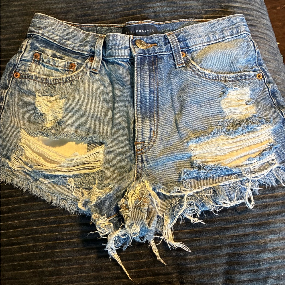 Aeropostale Light Blue Distressed Jean Shorts